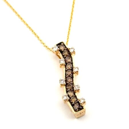 19” Brown & White Diamond 14k Yellow Gold Inline Pendant Necklace 3.54g
