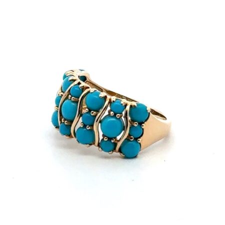 Sz 7.5 14k Yellow Gold Natural Sleeping Beauty Turquoise Dome Cluster Ring 3.7g