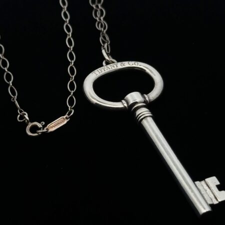 Large Tiffany & Co. Sterling Silver Skeleton Key Pendant 24” Tiffany Chain 14.8g