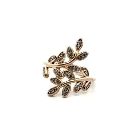 Pandora ALE 925 Sterling Silver Sparkling Leaves CZ Bypass Ring, Size 7, 4.1g