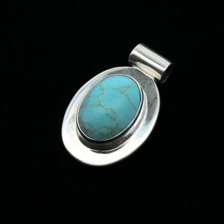 Vintage ATI 925 Sterling Silver Oval Turquoise Stone Pendant, Mexico, 10.5g