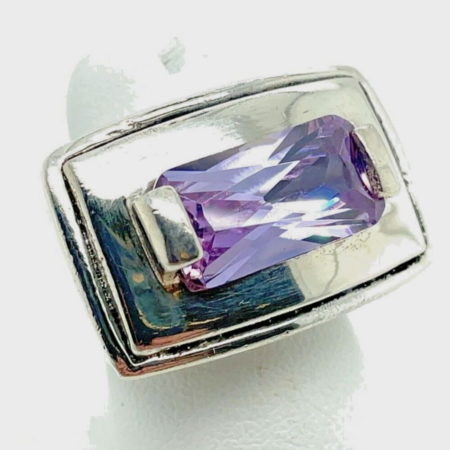 Sterling Silver Pale Purple CZ Mexico Statement Ring Size 6.25 18.9 grams