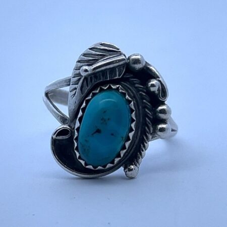 Vintage Native American Sterling Silver, Turquoise Ring 3.3 Grams Size-6.25