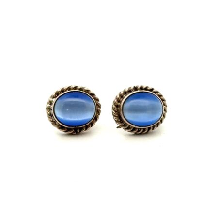 Mexico .925 Sterling Silver Blue Cat’s Eye Earrings, 9.0g