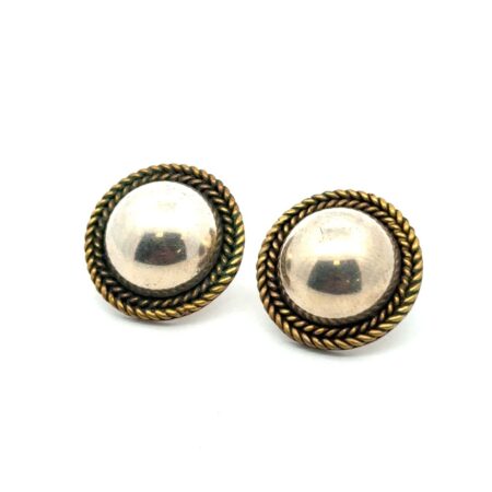 Taxco Mexico 925 Sterling Silver & Brass Dome Earrings, 16.0g