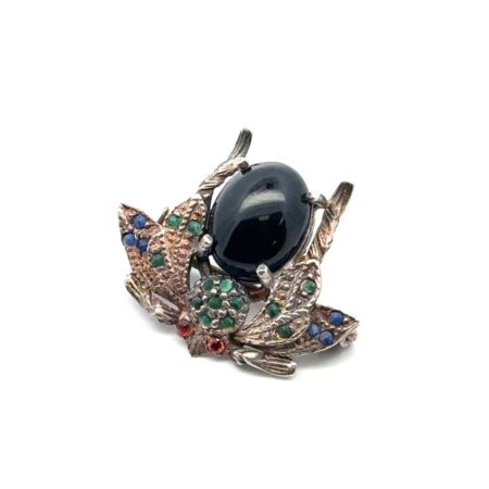 Antique 925 Sterling Silver Onyx & Rhinestone Moth Pin, 4.7g