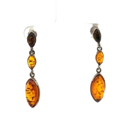 925 Sterling Silver Baltic Amber Drop Earrings, 4.0g