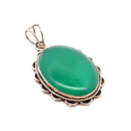 Vintage Large 925 Sterling Silver Oval Cabochon Chrysoprase Pendant, 11.6g