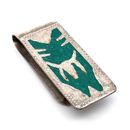Vtg. Alpaca Silver Mexico Turquoise Money Clip Sterling Silver Front Panel 31.2g
