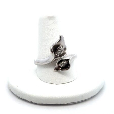 Size-9.5 .925 Sterling Silver Diamond Calla Lily Bypass Ring, 6.0g