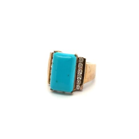 Size-6 Ross Simons 925 Gold Vermeil Sterlin Silver Turquoise & CZ Ring, 6.9g