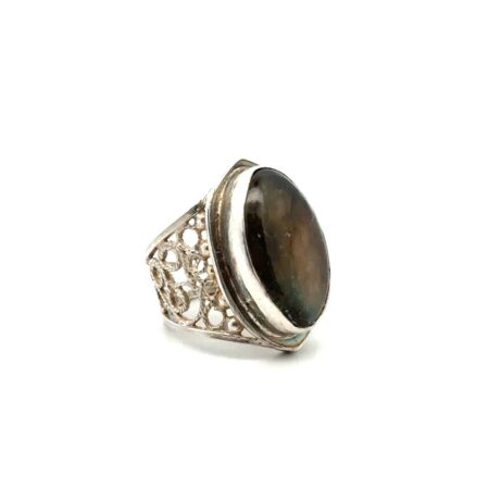 Size-6.5 .925 Sterling Silver Labradorite Filigree Ring, 8.5g