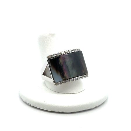 Size-10 925 Sterling Silver, Mother Of Pearl, CZ Accent Ring, 13.0g