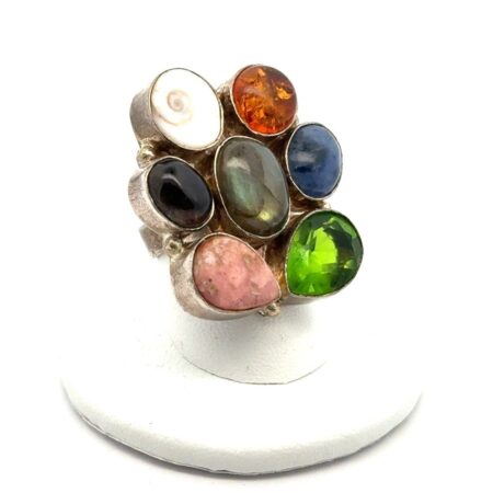 Size-6.5 925 Sterling Silver Multi-Stone Ring, 18.3g, (Stones In Description)