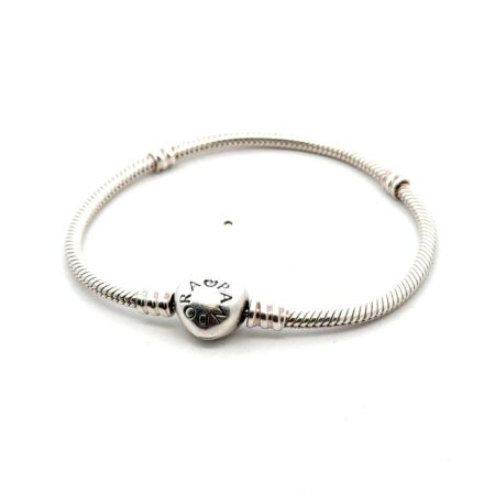 Pandora Moments 925 Sterling Silver Heart Clasp Snake Chain Bracelet, 14.8g
