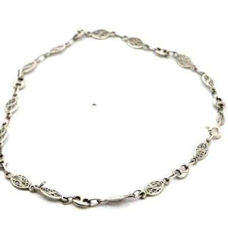 10.5” 925 Sterling Silver Filigree Link Ankle Bracelet, 5.2g