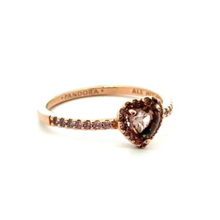 Size-9 Pandora Sparkling Elevated Heart Ring 14k RGP #188421C04 2.0g