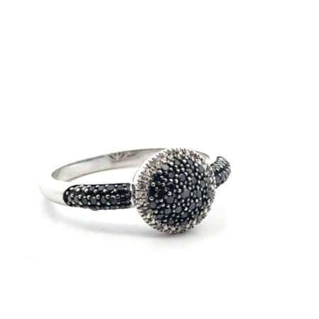 Size-10 Colleen Lopez .925 Sterling Silver Black & White Diamond Ring, 4.3g