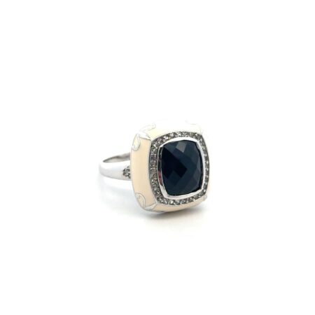 Size-10 SKJ Onyx, CZ, & Enamel Ring, Sheridan Kennedy, 9.2g
