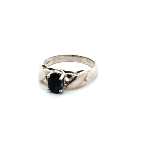 Size-5.5 925 Sterling Silver Dark Blue Sapphire Ring, 2.6g