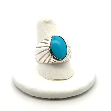 .925 Sterling Silver Sleeping Beauty Turquoise Ring, Size - 9, 14.9g