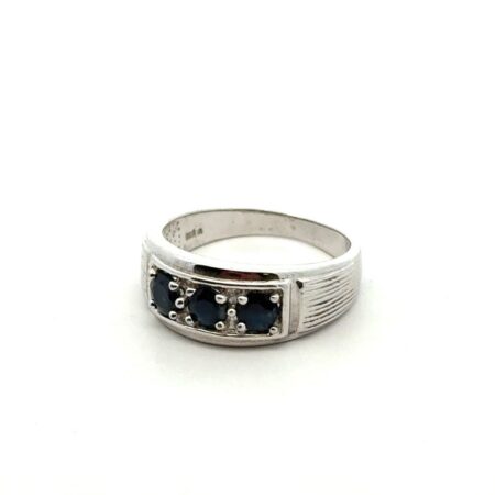 .925 Sterling Silver 3 Sapphire Stone Band Ring, Size - 13, 7.2g