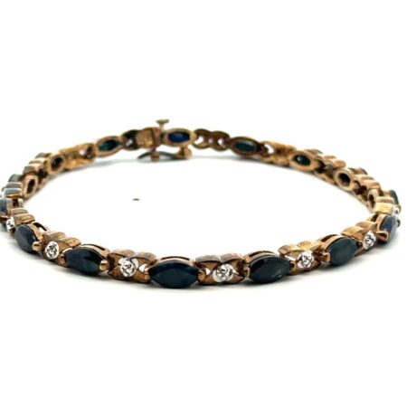 8” .925 Sterling Silver Gold Vermeil Sapphire Bracelet, 14.0g