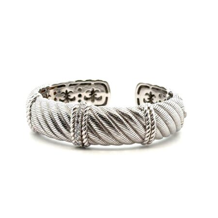 Judith Ripka 925 Sterling Silver Hinged Cuff Bracelet, 7”x17mm, 74.3g