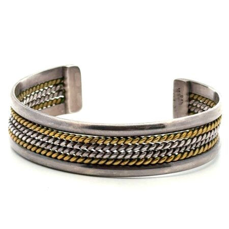 Mexico 925 Sterling Silver & 12k Gold Fill Twisted Cuff Bracelet 6.5”x16mm 31.3g