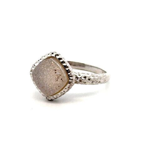 .925 Sterling Silver Druzy Quartz Ring, Size-9, 3.8g