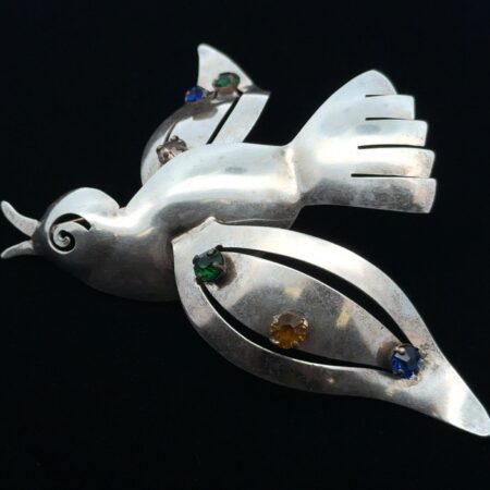 Vtg. 925 Sterling Silver Swallow Bird w/Multicolor Rhinestone Brooch/Pin, 15g