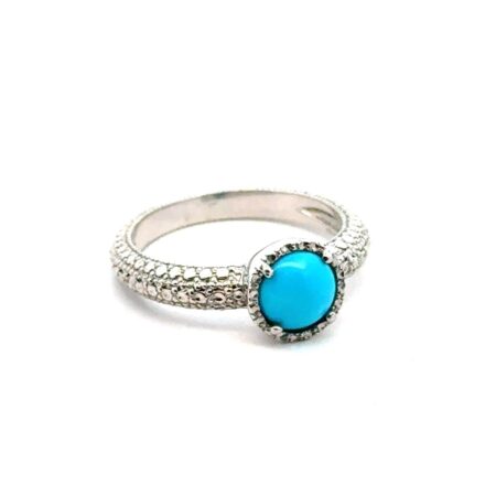 925 Sterling Silver Diamond Cut Halo/Band Sleeping Beauty Turquoise Ring Size 9