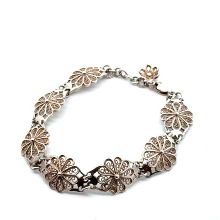 8” x 14mm 925 Sterling Silver Filigree Floral Link Motif Bracelet, 14.7g