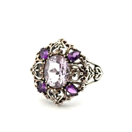 Size: 10.25 Thailand 925 Sterling Silver Ornate Filigree Amethyst Ring 6.4g