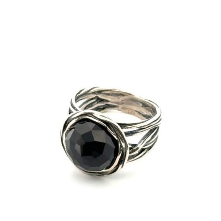 Size: 8 Israel 925 Sterling Silver Faceted Onyx Branch Vine Ring 7.4g