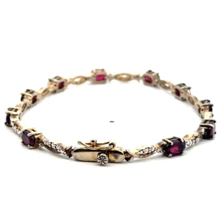 7.5” FAS 925 Sterling Silver Garnet & Diamond Accent Tennis Bracelet, 10.0g