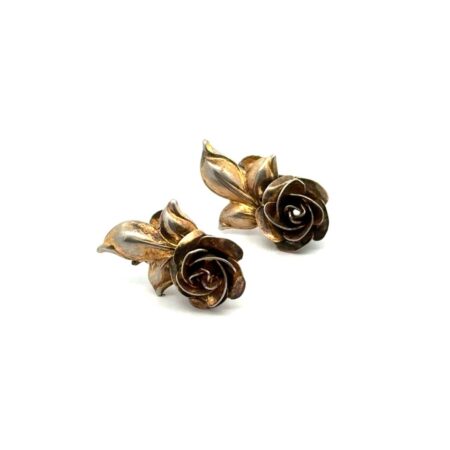Vintage Bond Boyd Gold Tone Sterling Silver Rose Flower Screw Back Earrings 4.2g
