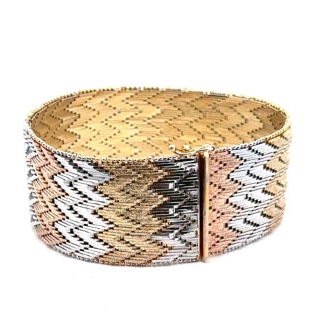 7.5”x26.5mm Military 925 Sterling Silver Tri-Tone Mesh Bracelet, 69.4g