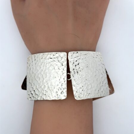 .925 Sterling Silver, Hammered Silver, Wide Panel Link Bracelet, 32.6g