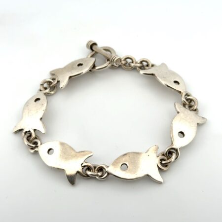 7” Mexico 925 Sterling Silver Fish Link Bracelet 26.4g