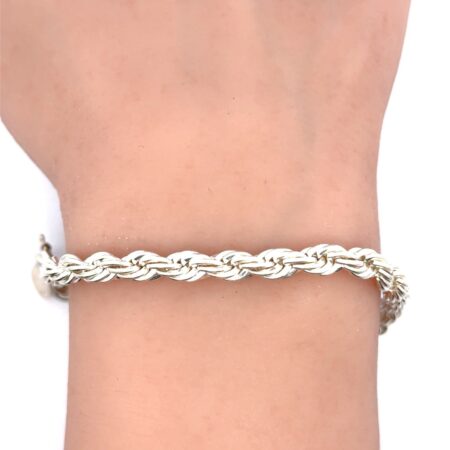 .925 Sterling Silver Twisted Rope Chain 4.8mm Bracelet, 7.5” Wrist, 15.1g