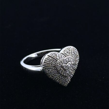 Size: 10 Diamond Pave 925 Sterling Silver Heart Ring 6.1g