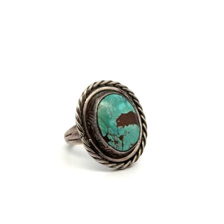 .925 Sterling Silver Oval Turquoise Stone, Navajo Ring, Size-4.5, 9.4g