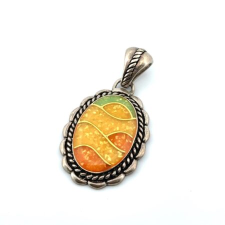 Vintage 925 Sterling Carolyn Pollack Relios Desert Enamel Inlay Pendant 11.9g