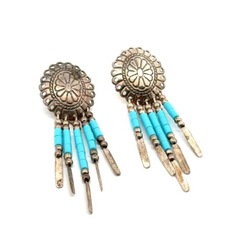 Southwest .925 Sterling Silver Blue Bear Dangle Earrings, 4.4g