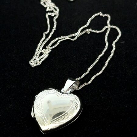 18” 925 Sterling Silver Heart Locket Pendant, Curb Chain, 6.1g