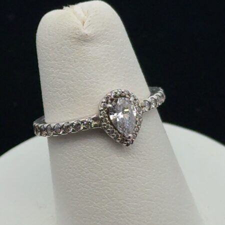 Pandora .925 Sterling Silver Pear Halo Ring Marked S925 ALE Size-5.5, 2.1g