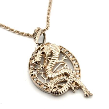 30” - 925 Sterling Silver Chinese Dragon CZ Pendant Rope Chain Necklace 66.7g
