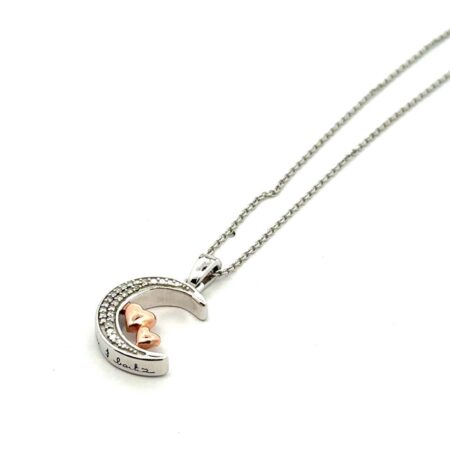 18” Reeds Heart + Moon 925 Sterling Silver Diamond Accent Pendant Necklace, 3.9g