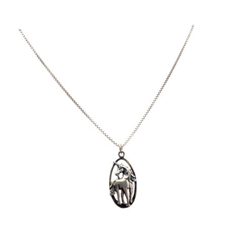 .925 Sterling Silver Unicorn Pendant (12mm) On 18” Box Chain 3.8g